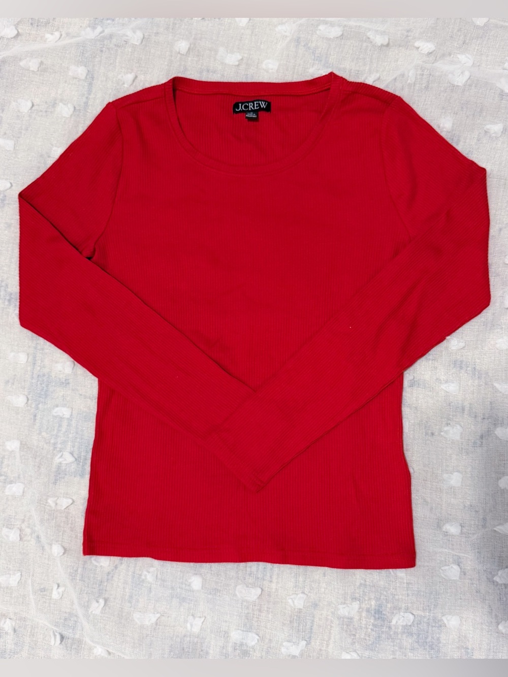 New! J. Crew Women's Red Ribbed Long-Sleeve Shirt size M
